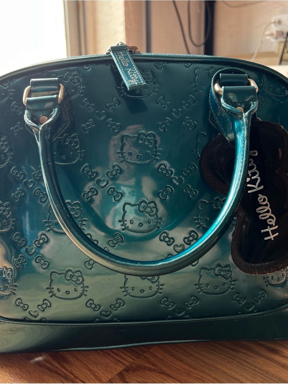 Hello Kitty Teal Patent Dome Satchel - Shiny Teal Finish